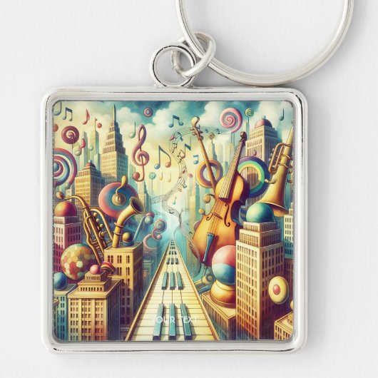 Fantasy Schattigee Abstracte Muziek Stad Sleutelhanger (Voorkant)