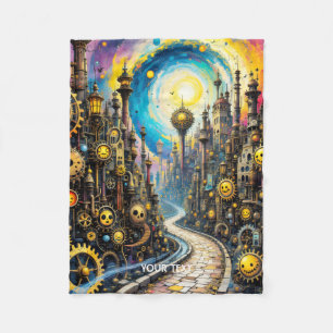 Fantasy Schattigee Abstracte Steampunk City Fleece Deken