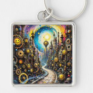 Fantasy Schattigee Abstracte Steampunk City Sleutelhanger