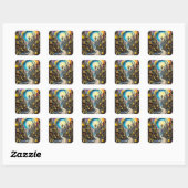Fantasy Schattigee Abstracte Steampunk City Vierkante Sticker (Vel)