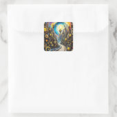 Fantasy Schattigee Abstracte Steampunk City Vierkante Sticker (Tas)