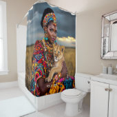 Fantasy Schattigee Afrikaanse vrouw Leeuw Douchegordijn (In situ)