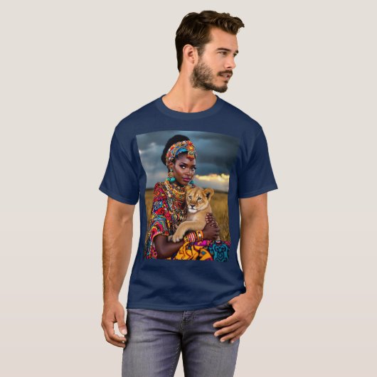 Fantasy Schattigee Afrikaanse vrouw Leeuw T-shirt (Voorkant volledig)