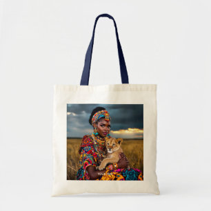 Fantasy Schattigee Afrikaanse vrouw Leeuw Tote Bag