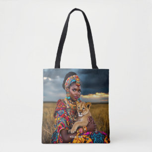 Fantasy Schattigee Afrikaanse vrouw Leeuw Tote Bag