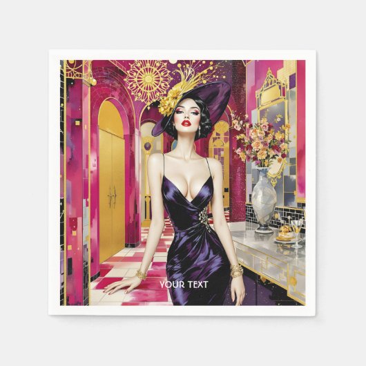 Fantasy Schattigee Art Deco Lady Servet (Voorkant)