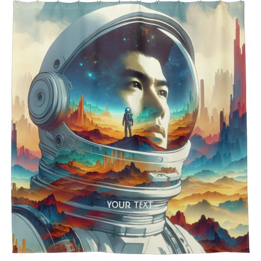 Fantasy Schattigee Astronaut Space Planet. Douchegordijn (Voorkant)