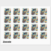 Fantasy Schattigee Astronaut Space Planet. Vierkante Sticker (Vel)