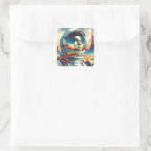 Fantasy Schattigee Astronaut Space Planet. Vierkante Sticker (Tas)