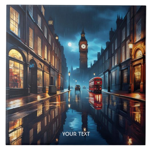 Fantasy Schattigee avond Londen Regen Tegeltje (Voorkant)