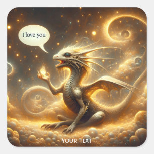 Fantasy Schattigee Baby Dragon Liefde Vierkante Sticker