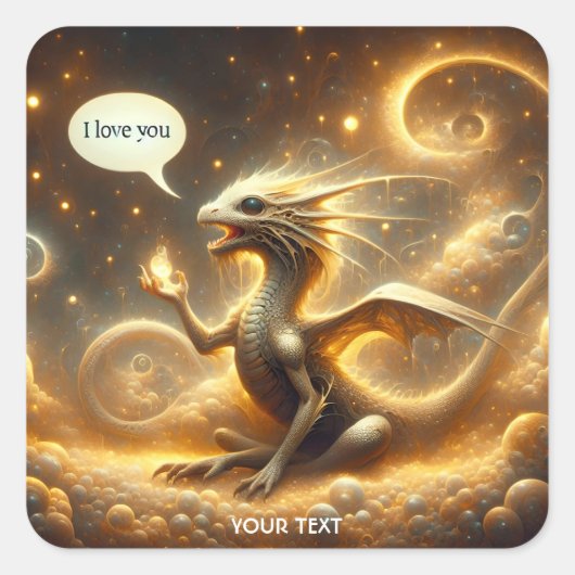 Fantasy Schattigee Baby Dragon Liefde Vierkante Sticker (Voorkant)