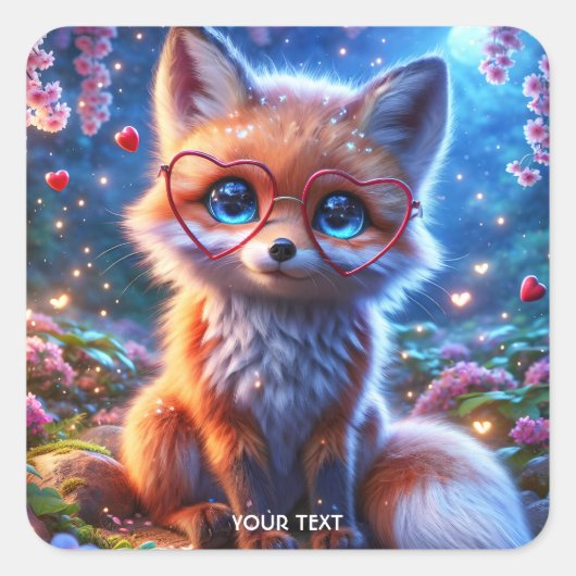 Fantasy Schattigee Baby Fox-bril Vierkante Sticker (Voorkant)