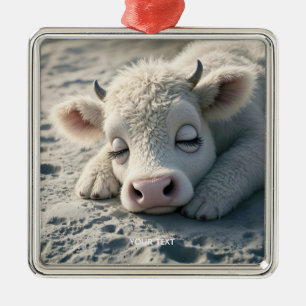 Fantasy Schattigee Baby Koe Slapen Metalen Ornament