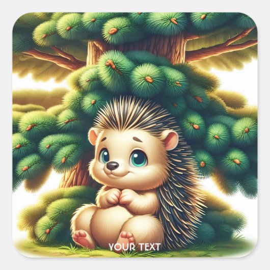 Fantasy Schattigee Baby Porcupine Tree Vierkante Sticker (Voorkant)
