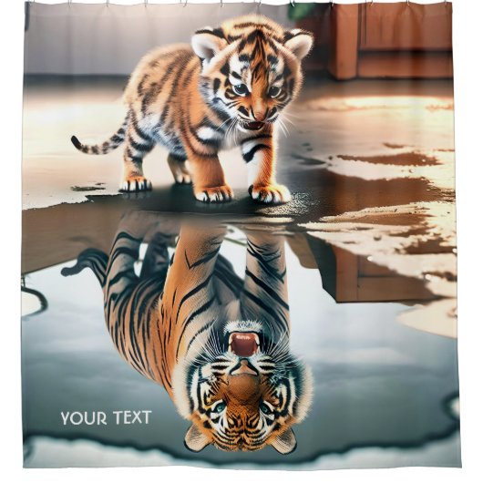 Fantasy Schattigee Baby Tiger Puddle Douchegordijn (Voorkant)