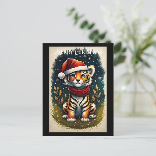 Fantasy Schattigee Baby Tijger Kerstmis Briefkaart (Staand voorkant)
