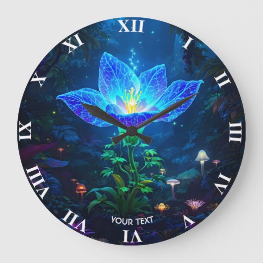 Fantasy Schattigee bioluminescente blauwe bloem Grote Klok (Voorkant)