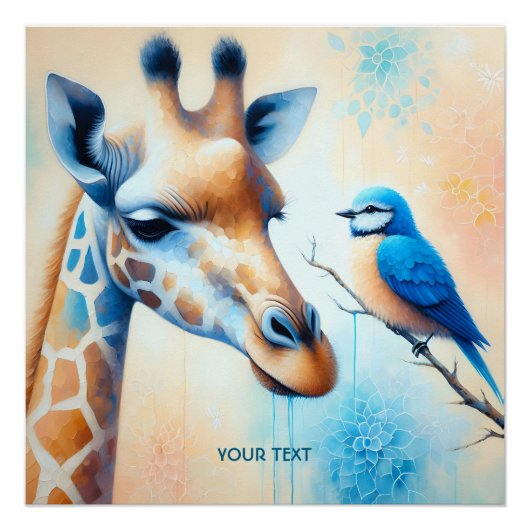 Fantasy Schattigee Blauwe Giraffe Bird Perfect Poster (Voorkant)