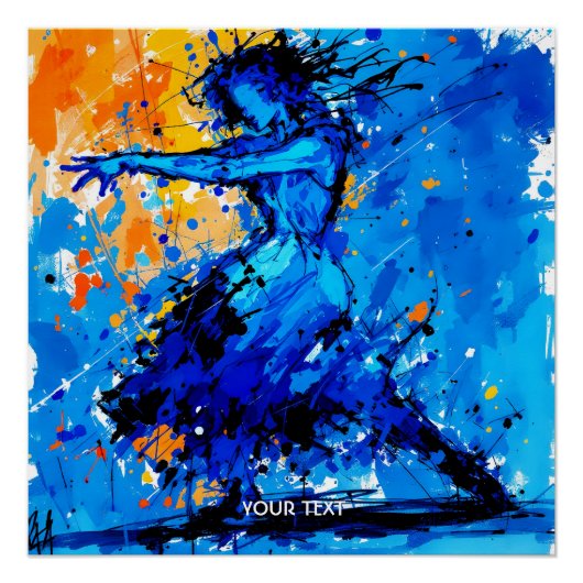 Fantasy Schattigee Blauwe Oranje Danser Perfect Poster (Voorkant)