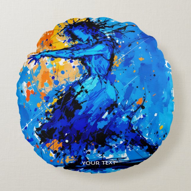 Fantasy Schattigee Blauwe Oranje Danser Rond Kussen (Voorkant)