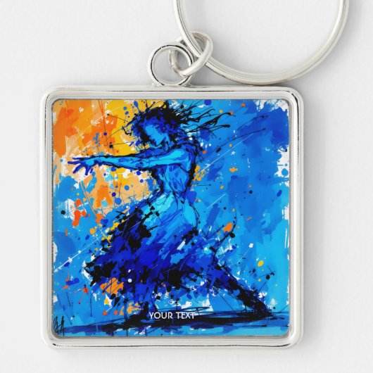 Fantasy Schattigee Blauwe Oranje Danser Sleutelhanger (Voorkant)
