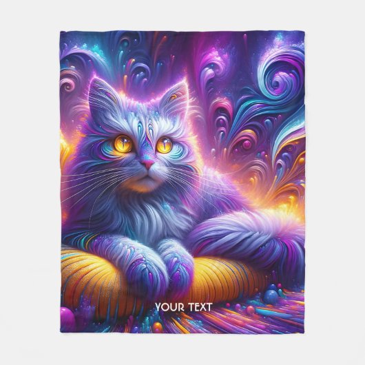 Fantasy Schattigee Blauwe Paarse Kat Fleece Deken (Voorkant)