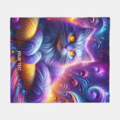Fantasy Schattigee Blauwe Paarse Kat Fleece Deken (Voorkant (Horizontaal))