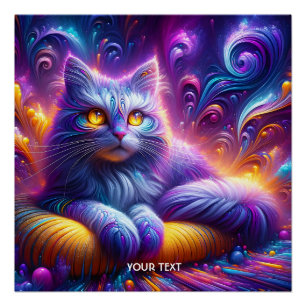 Fantasy Schattigee Blauwe Paarse Kat Perfect Poster