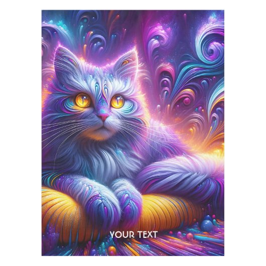 Fantasy Schattigee Blauwe Paarse Kat Tafelkleed (Voorkant)