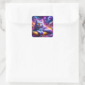Fantasy Schattigee Blauwe Paarse Kat Vierkante Sticker (Tas)