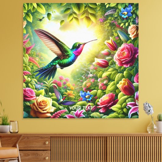 Fantasy Schattigee Bloemen Regenboog Kolibrie Canvas Afdruk (Insitu (Woonkamer))