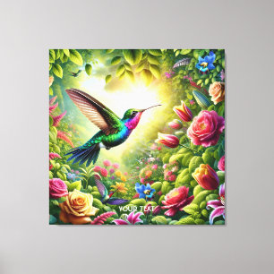 Fantasy Schattigee Bloemen Regenboog Kolibrie Canvas Afdruk