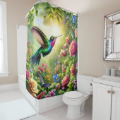 Fantasy Schattigee Bloemen Regenboog Kolibrie Douchegordijn (In situ)