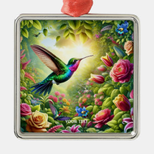 Fantasy Schattigee Bloemen Regenboog Kolibrie Metalen Ornament