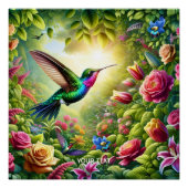 Fantasy Schattigee Bloemen Regenboog Kolibrie Perfect Poster (Voorkant)
