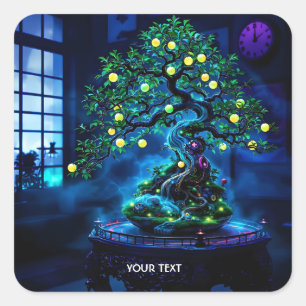 Fantasy Schattigee Bonsai Tree Lights Vierkante Sticker