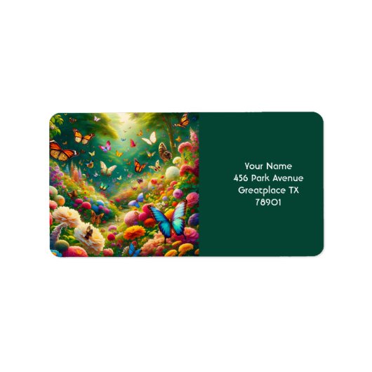 Fantasy Schattigee bosbloemen vlinders Etiket (Voorkant)