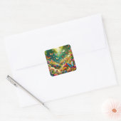 Fantasy Schattigee bosbloemen vlinders Vierkante Sticker (Envelop)