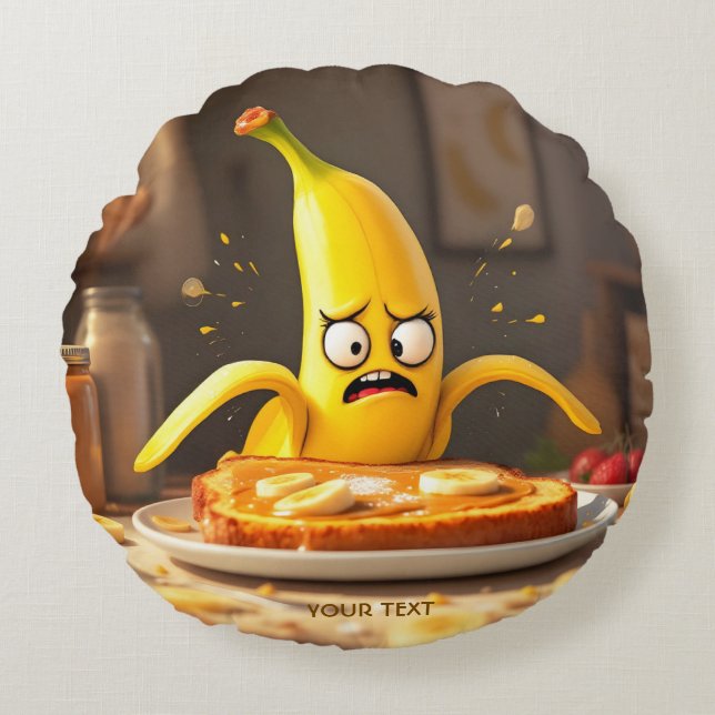 Fantasy Schattigee boter banaan toast Rond Kussen (Voorkant)