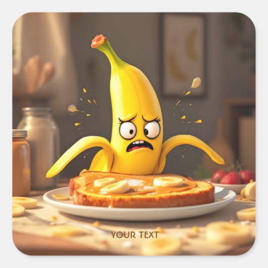 Fantasy Schattigee boter banaan toast Vierkante Sticker (Voorkant)