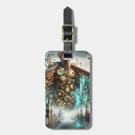 Fantasy Schattigee Bridge Steampunk Robot Bagagelabel (Voorkant verticaal)