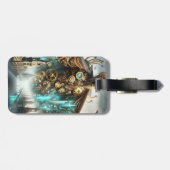 Fantasy Schattigee Bridge Steampunk Robot Bagagelabel (Achterkant horizontaal)