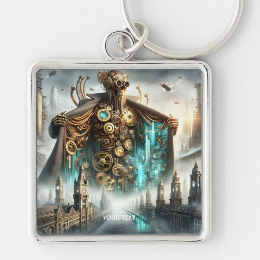 Fantasy Schattigee Bridge Steampunk Robot Sleutelhanger (Voorkant)