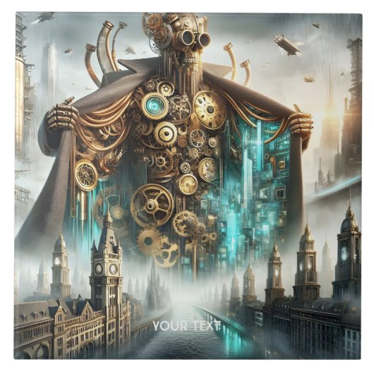 Fantasy Schattigee Bridge Steampunk Robot Tegeltje (Voorkant)