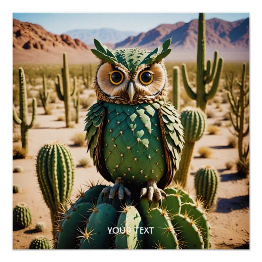 Fantasy Schattigee Cactus Uil Desert Perfect Poster (Voorkant)