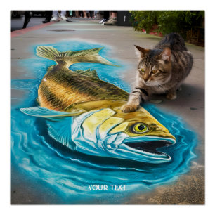 Fantasy Schattigee Cat Fish Road Perfect Poster