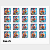 Fantasy Schattigee Clown Wacky Fish Vierkante Sticker (Vel)