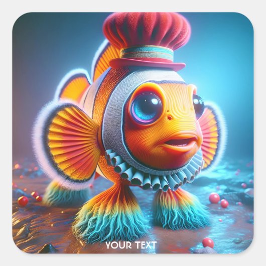 Fantasy Schattigee Clown Wacky Fish Vierkante Sticker (Voorkant)