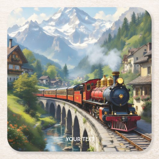 Fantasy Schattigee Crimson Antiek Train Kartonnen Onderzetters (Voorkant)